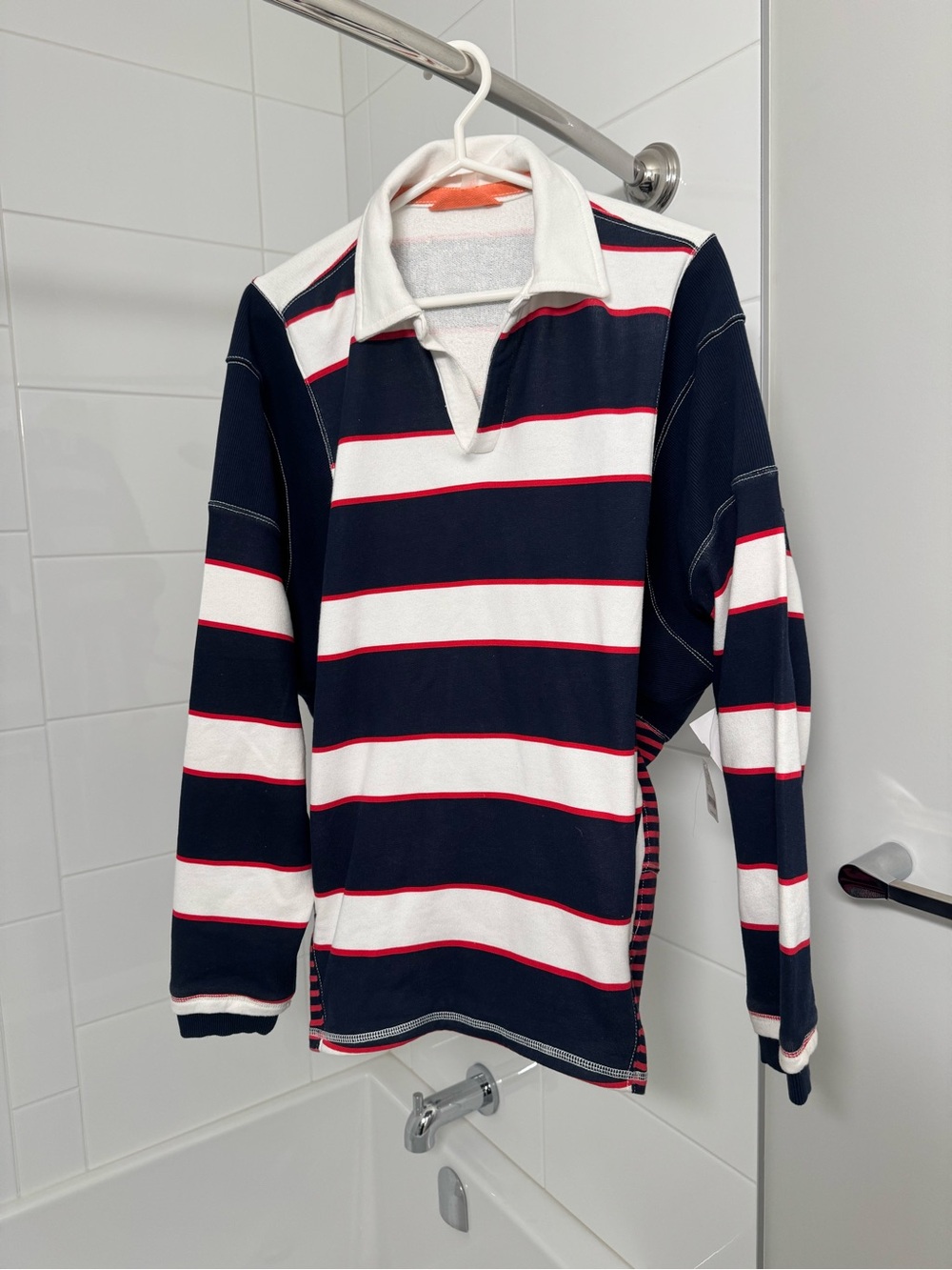 Free People Navy, White & Red Striped Rugby Sweatshirt